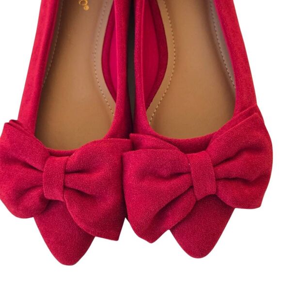 Bamboo Womens Poet Red Velvet Toe Bow Ballet Flats 6.5 - Picture 7 of 11